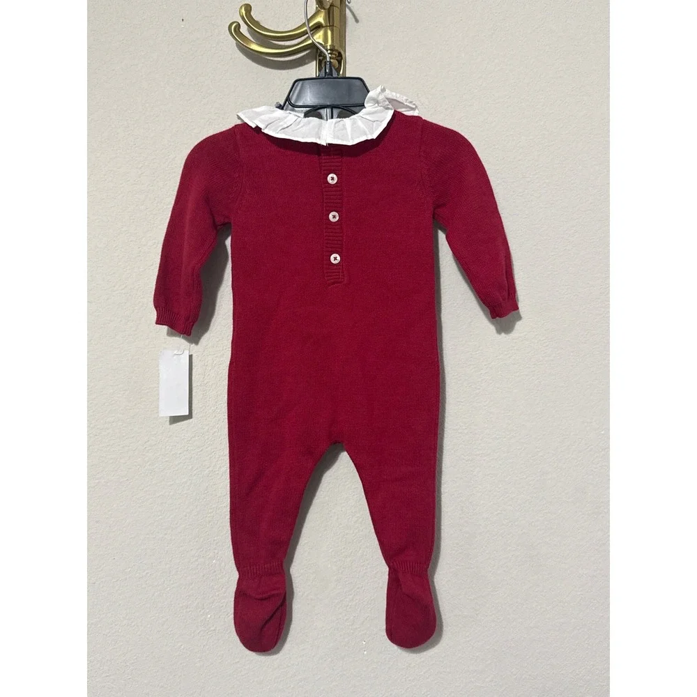 Edgehill Collection Knit Romper Baby 3M Red Golden Retriever Puppy Ruffle Collar